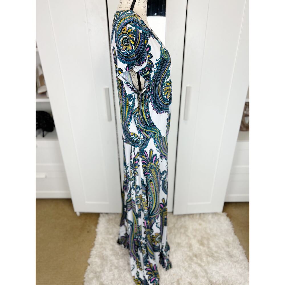 Ashley Stewart Multicolor Paisley Print Short Sleeve Wrap‎ Maxi Dress Size 14/16 - Picture 2 of 8